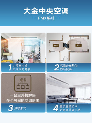 DAIKIN/大金中央空调4匹一拖三家用多联机小户型两房两厅PMX系列