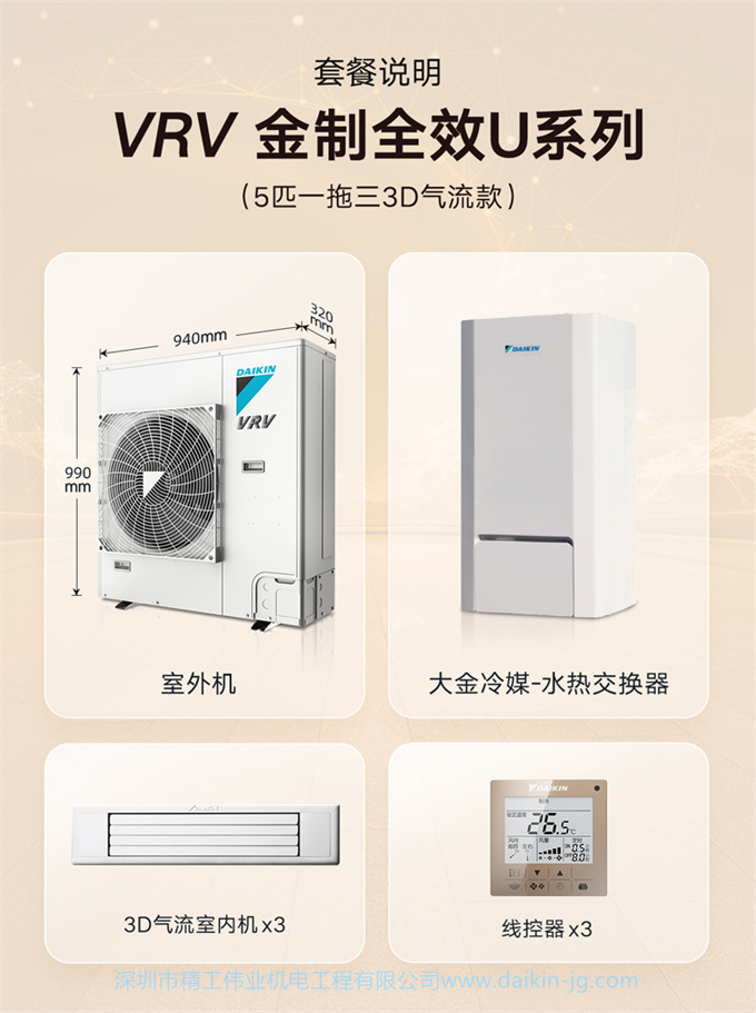 DAIKIN/大金中央空调家用5匹一拖三变频多联机采暖地暖空调VRV-U