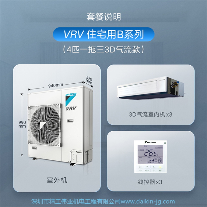 DAIKIN/大金中央空调4匹一拖三 隐藏式家用变频VRV-B空调机3D气流