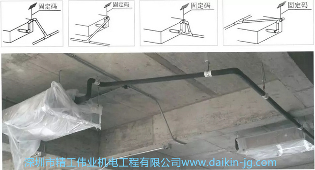 冷凝水管固定码间隔要统一，每个固定间隔800到1000mm